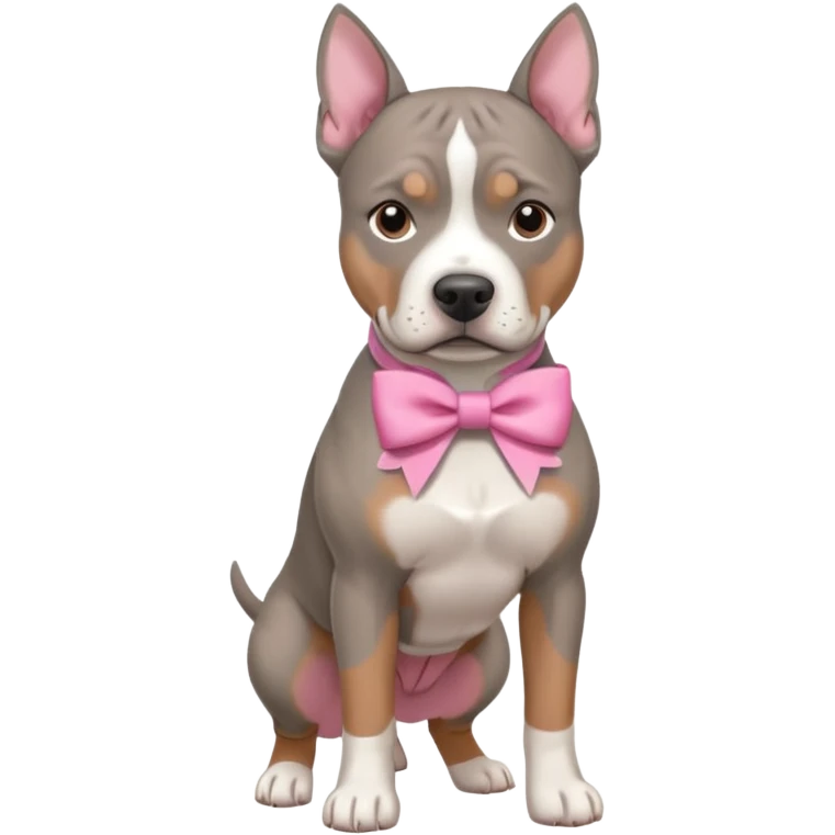 Gray amstaff with a pink bow emoji