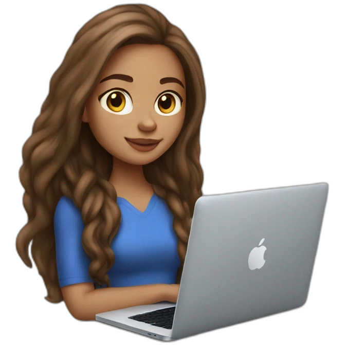 light skin girl in long brown hair with macbook emoji
