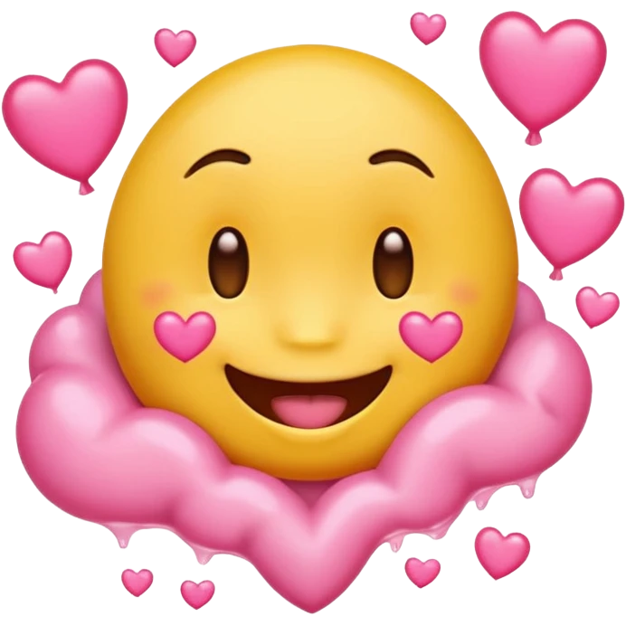
A drooling, love-struck yellow one face emoji with floating pink hearts emoji