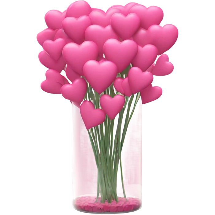 10000000 huge pink hearts on stems in a clear glass vase emoji