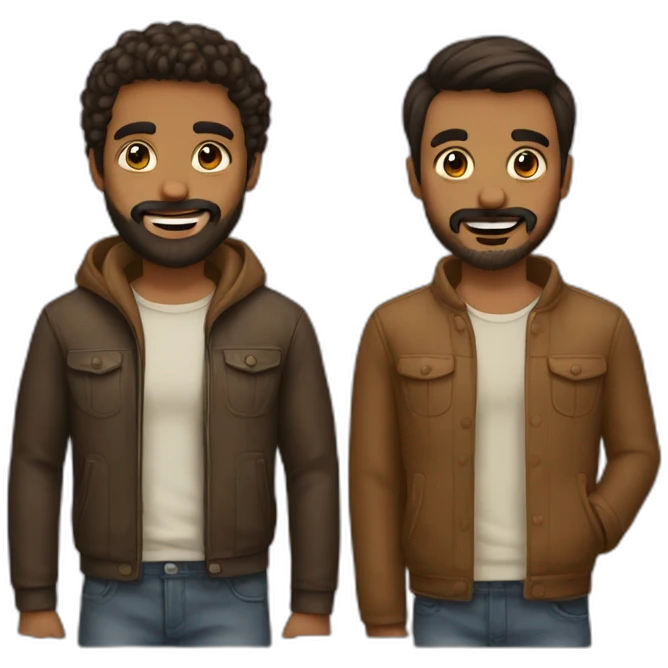 Gay love brown guy with beard and brown guy with mustache emoji