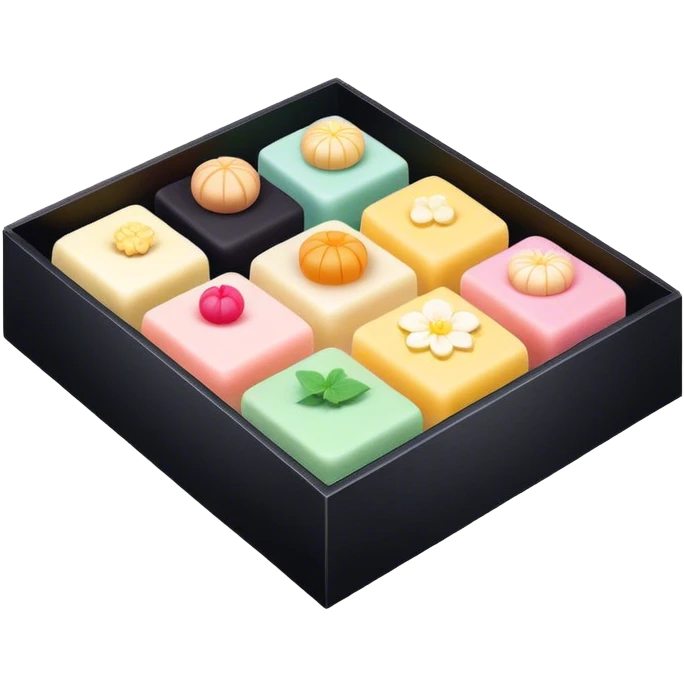 Black box of wagashi with dividers emoji