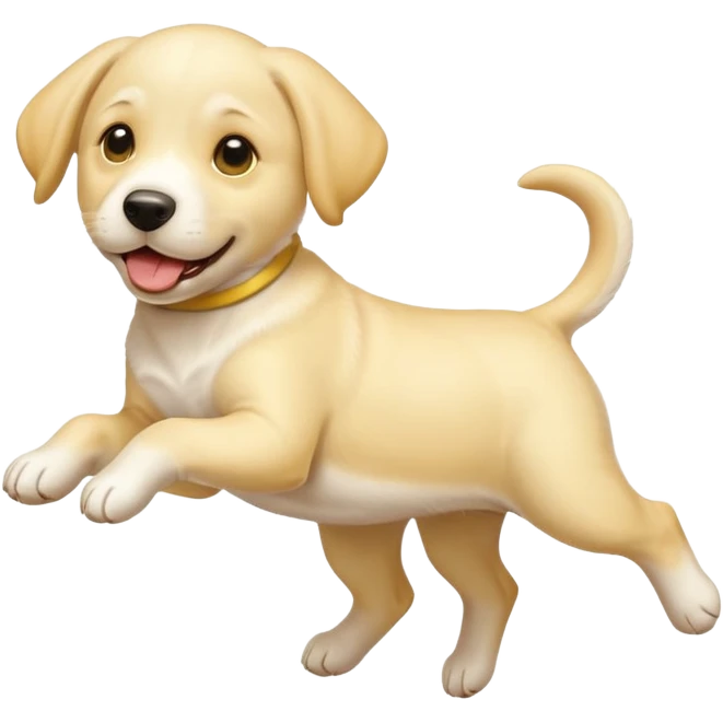 Emoji of a yellow/white lab puppy jumping emoji