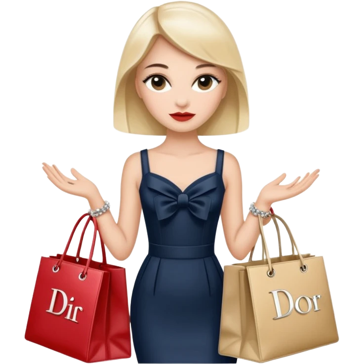 classy girl carrying Chanel and Dior shopping bags, iOS 18 emoji style, elegant and clear, no text emoji