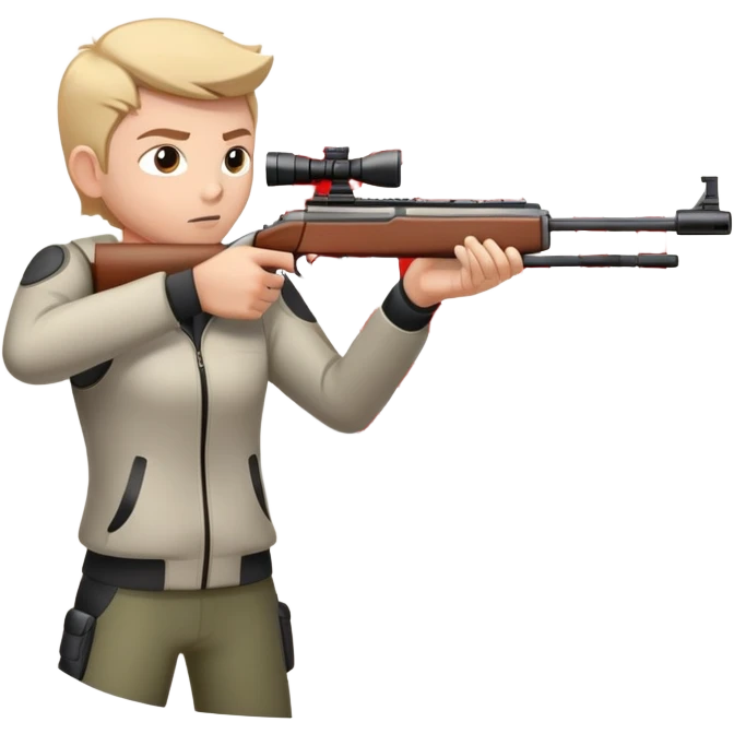 A focused shooter aiming a rifle at a target, standing in a shooting range with perfect posture. The target is in clear view, and the atmosphere is intense and precise, emphasizing concentration, accuracy, and discipline in the sport of shooting. emoji