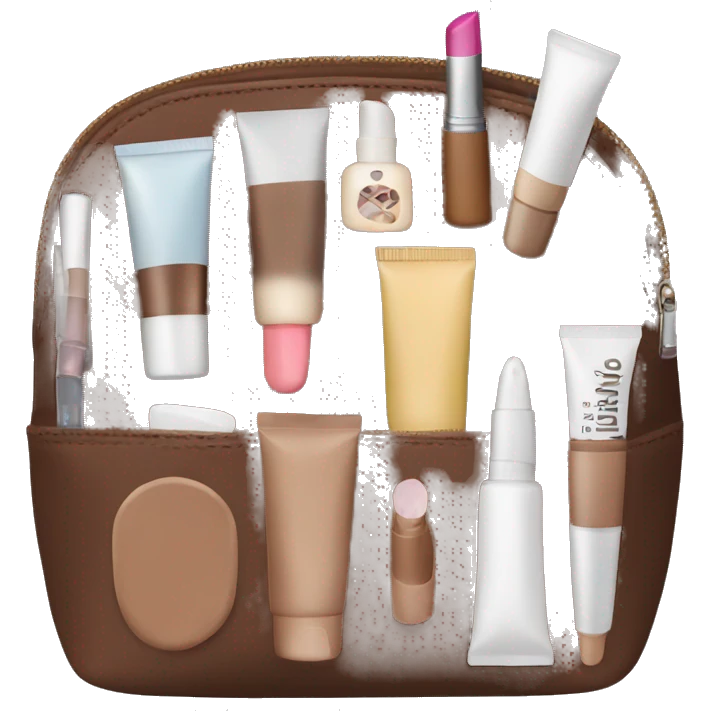 Brown Cosmetic Bag with cosmetics emoji