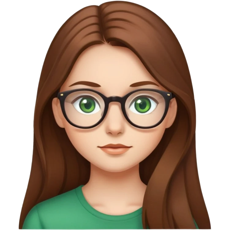 A girl with long brown hair, glasses and green eyes emoji