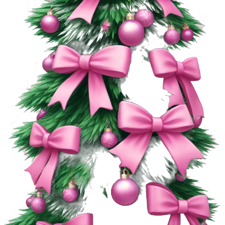 flocked christmas tree decorated in pink bows emoji