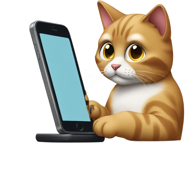 A cat texting on a mobile phone emoji
