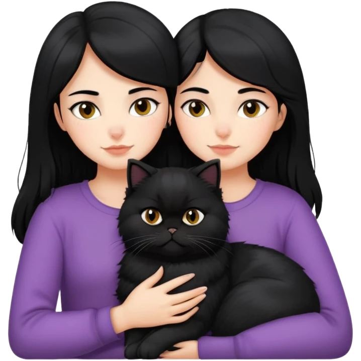 black hair girl snuggling black Persian cat emoji