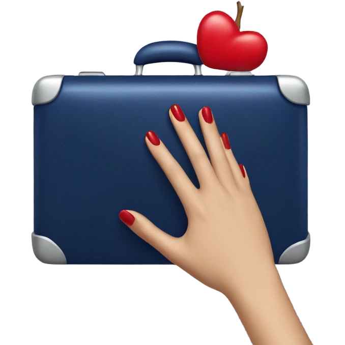 
female hand with red manicure holding a dark blue case emoji