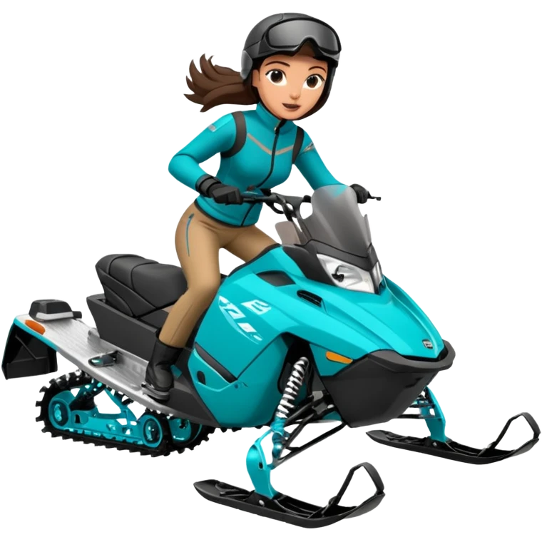 Can you create an emoji of a brunette girl on a teal polaris khaos 850 155 snowmobile doing a wheelie emoji