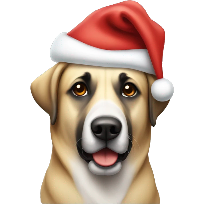 Anatolian shepherd wearing a Santa hat emoji