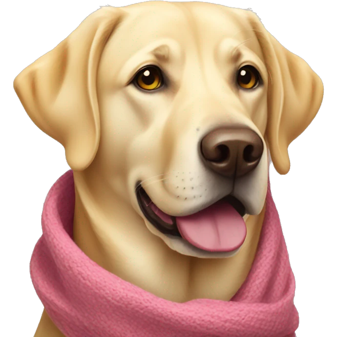 Yellow lab with pink nose wearing fall scarf emoji