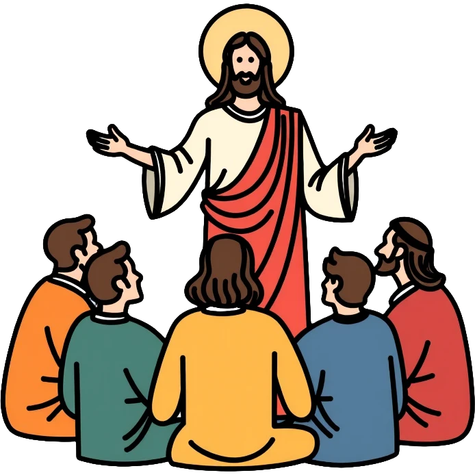 Jesus teaching his followers, spiritual leader with disciples emoji