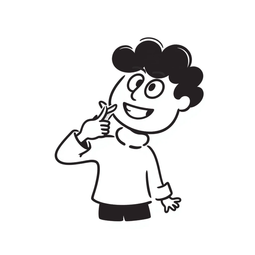 sneaky character biting a finger, hand-drawn and quirky emoji