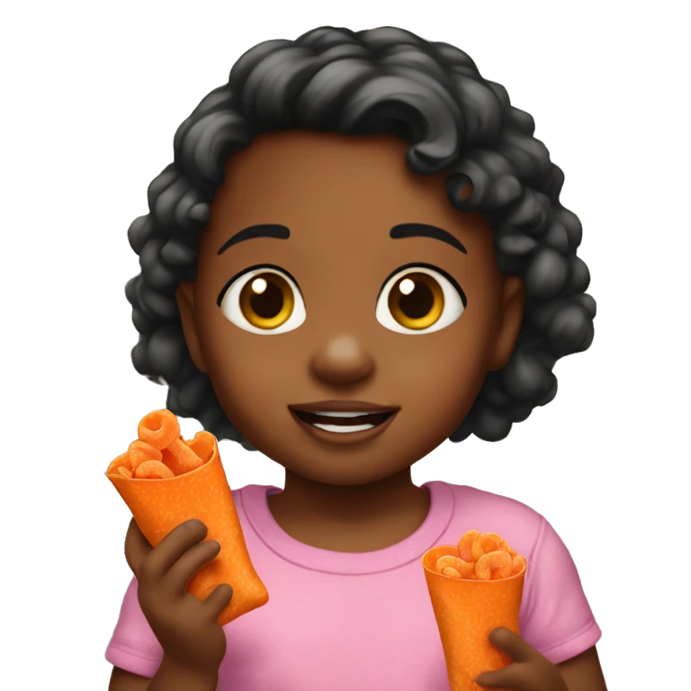 Toddler girl  eating cheetos emoji