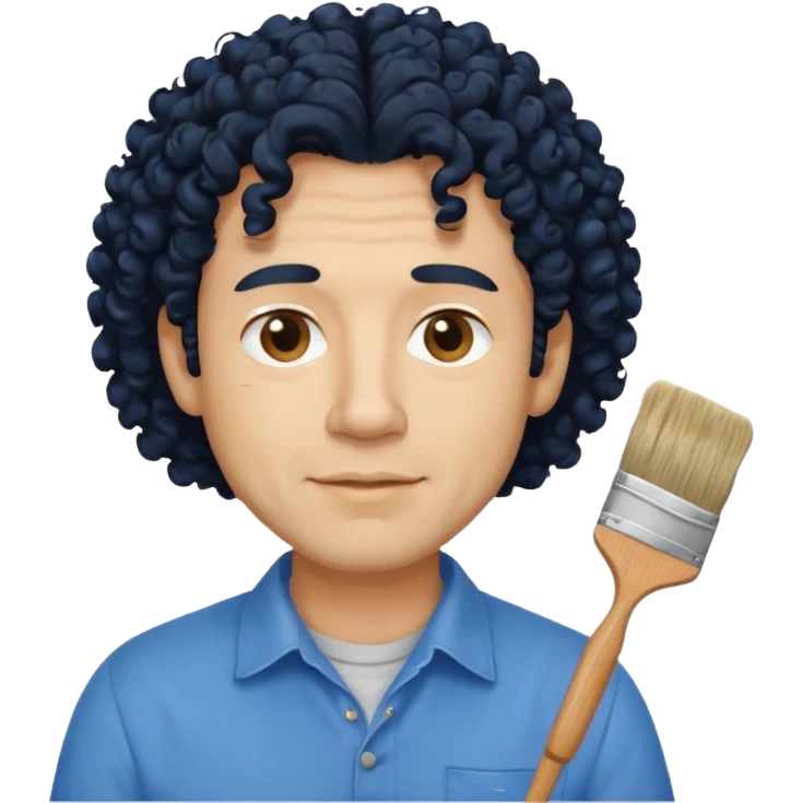 homme 50 ans cheveux frisé noir artiste peintre chemisse bleu emoji