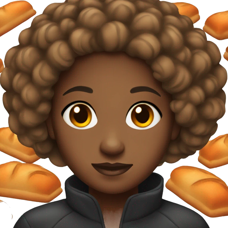 Black girl with orange bread and black eyes emoji