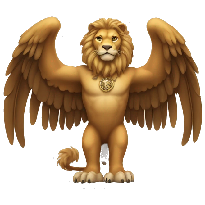 a legendary creature with the body, tail, and back legs of a lion, and the head and wings of an eagle with its talons on the front legs emoji