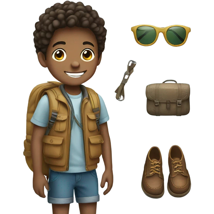 smiling boy outdoors with accessories emoji