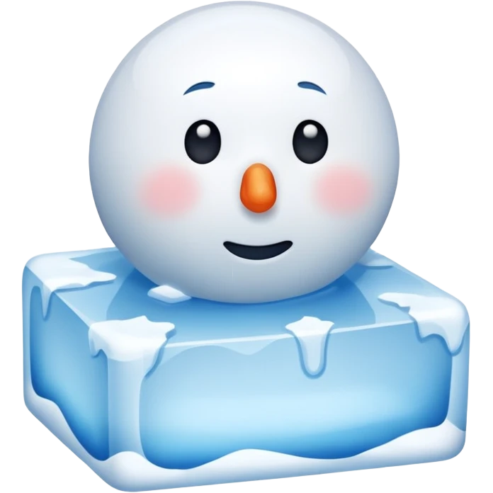 snowman stuck in ice block  with sad face emoji