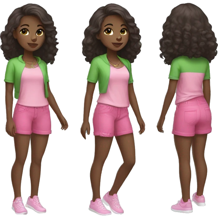 Sorority dark skin girl with clothes pink and green  emoji