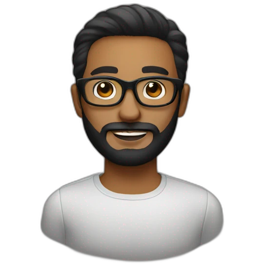 designer with black specs, black beard, brown skin, oval face emoji