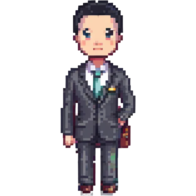business man with black very short haircut in pixel art style emoji