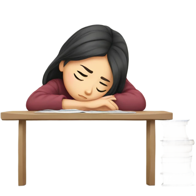 tired asian girl student struggling with final exam and assignments emoji