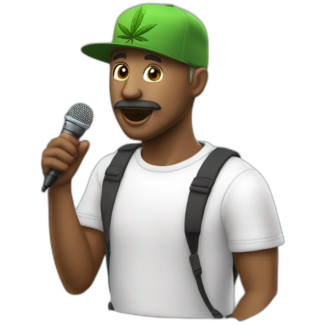 Weißer Mann mit cap singt ins Mikrofon -ganja mc emoji