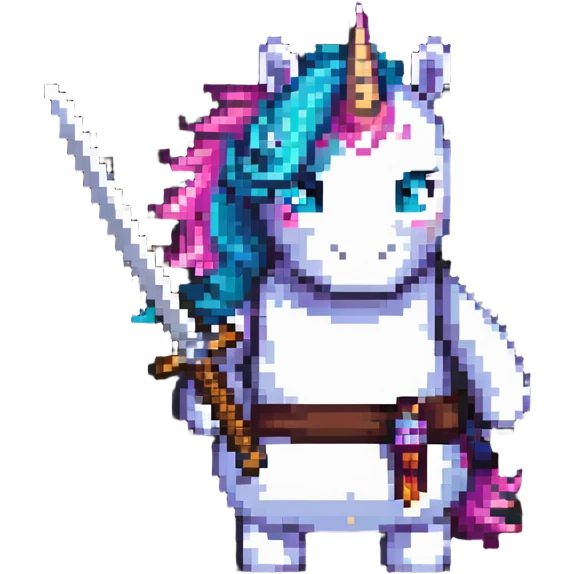 unicorn portrait holding a katana emoji