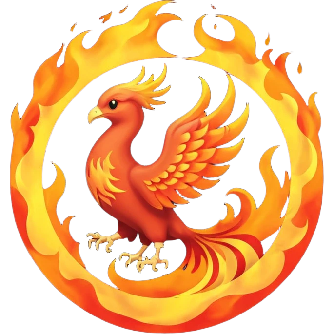 Name text of " Emberborn " An object of fire, circle and Phoenix emoji