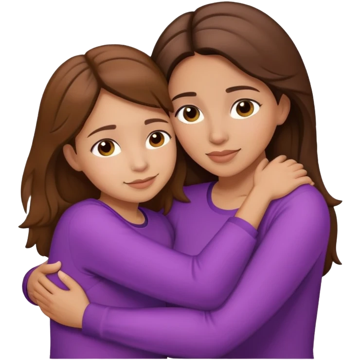 Hispanic mother and daughter brown hair hugging emoji