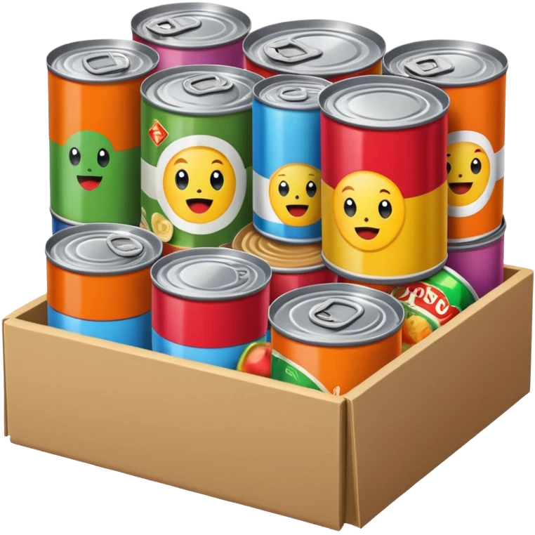 a box labeled food filled with canned food emoji
