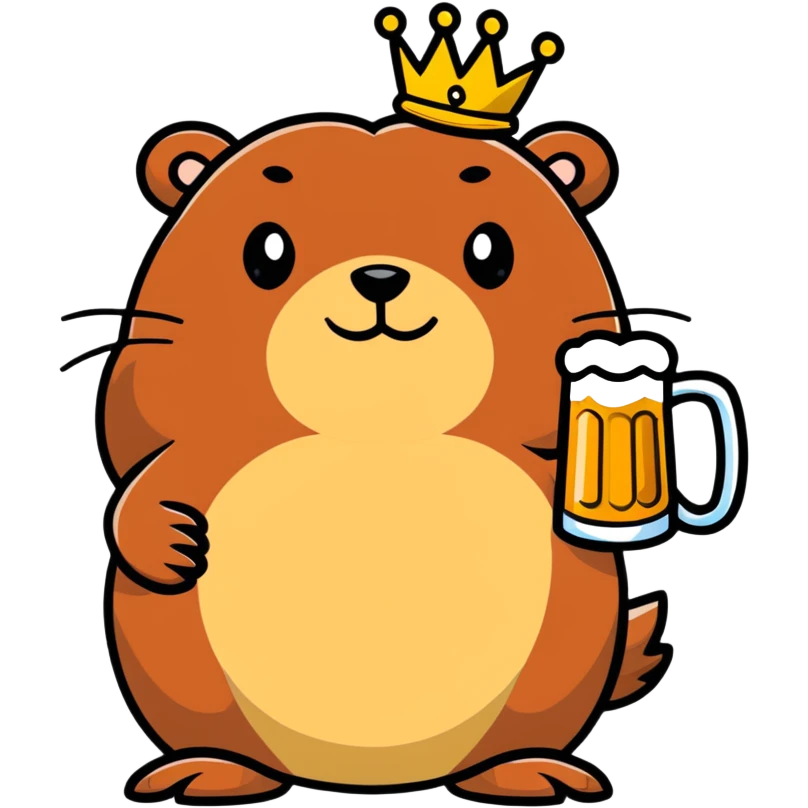 beaver with a crown on head holding a glass of beer emoji