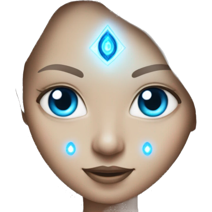 magical diva with thin pink andromedan skin long hair and blue eyes glowing third eye emoji