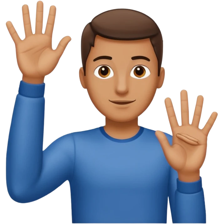 A guy with one of his arm is and the other down with 6 on his left hand and 7 on his right hand emoji