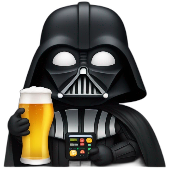 Dark vader holding a beer and a computer emoji