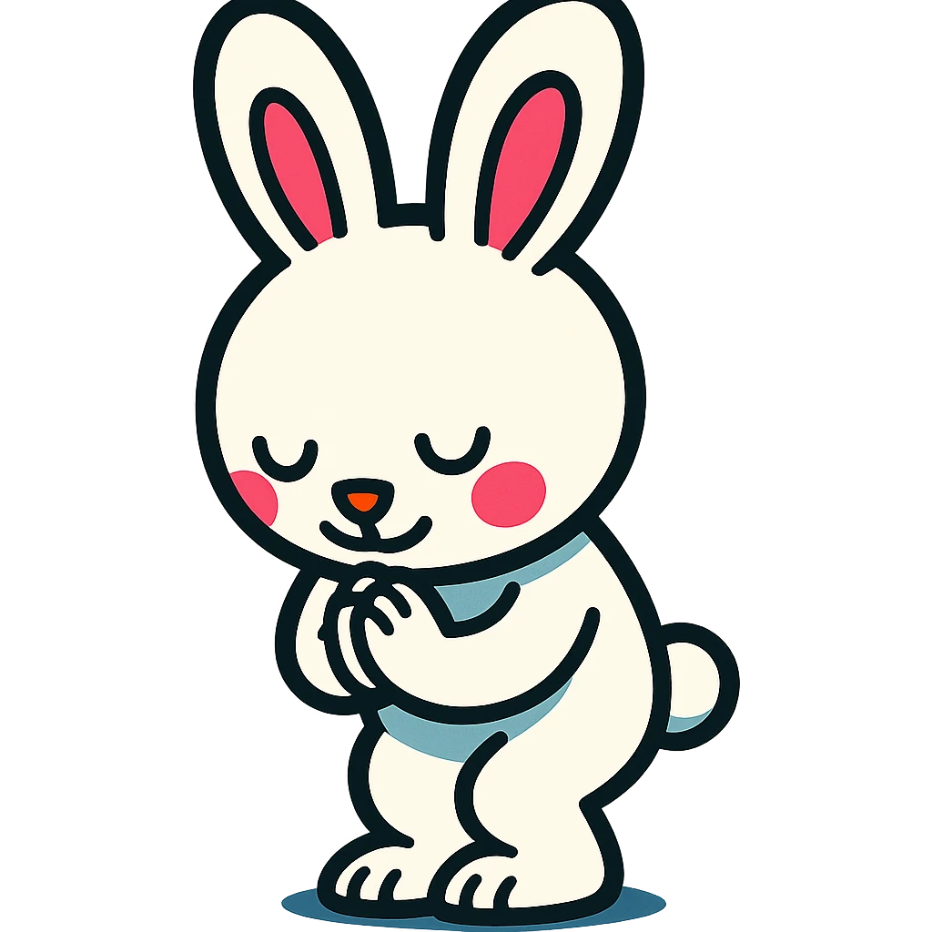 white bunny bowing politely, paws together, vibrant-toon style emoji
