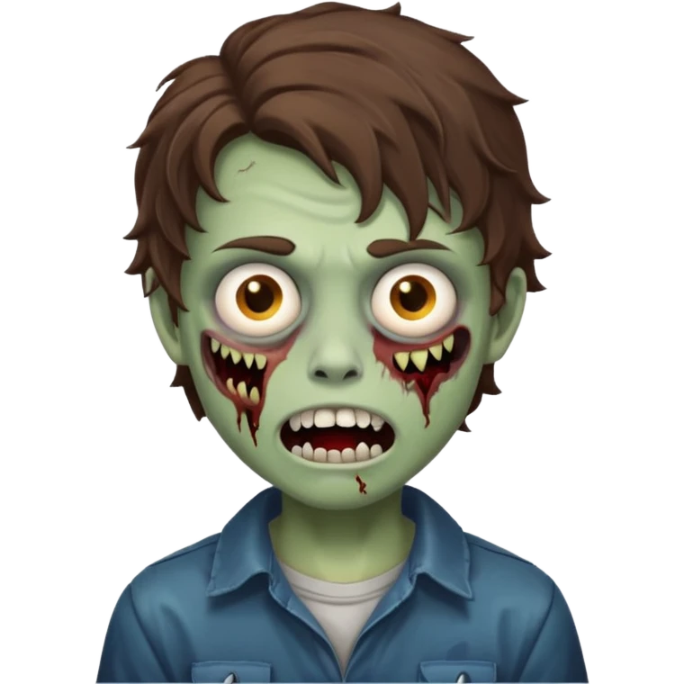 a boy with wavy hair, a zombie-shaped mouth piercing hum emoji
