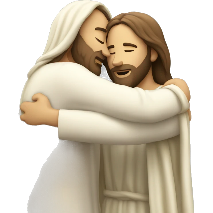 man and woman couple hug jesus behind emoji