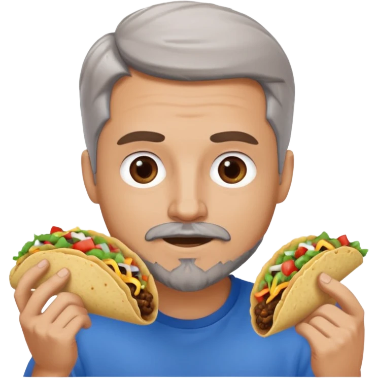 White man, blue eyes, brown gray hair, gray goatee, eating a taco emoji