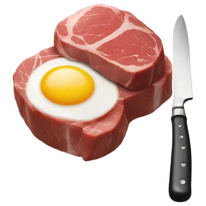 Medium rare filet mignon cut in half on a cutting board with sunny side up eggs on the side while also being on the cutting board emoji