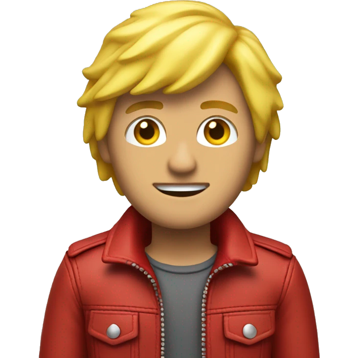 A yellow haired man wearing a red leather jacket who doesn't care about tidying up emoji