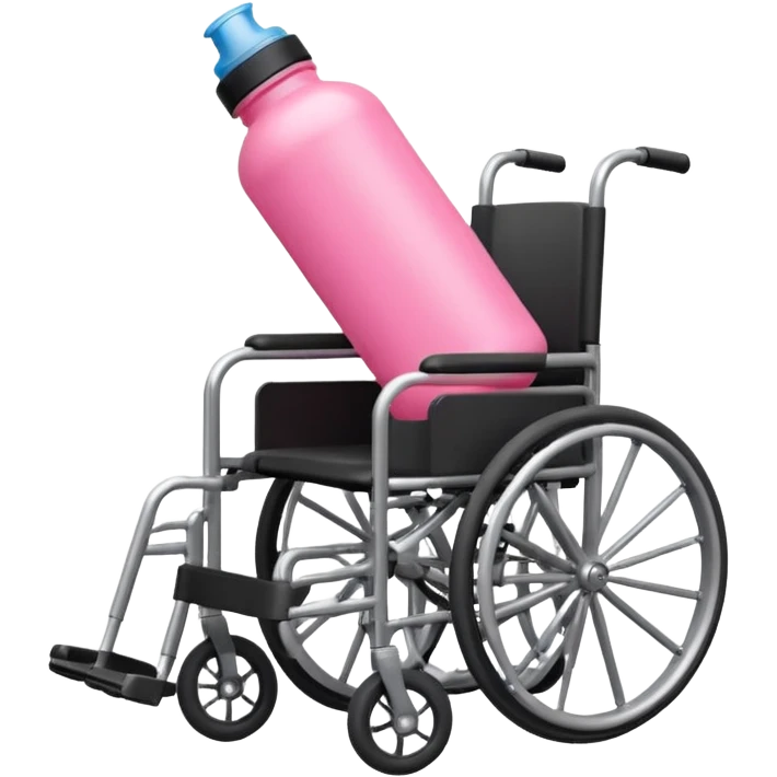 Pink water bottle sitting on a wheelchair with cars in the background  emoji