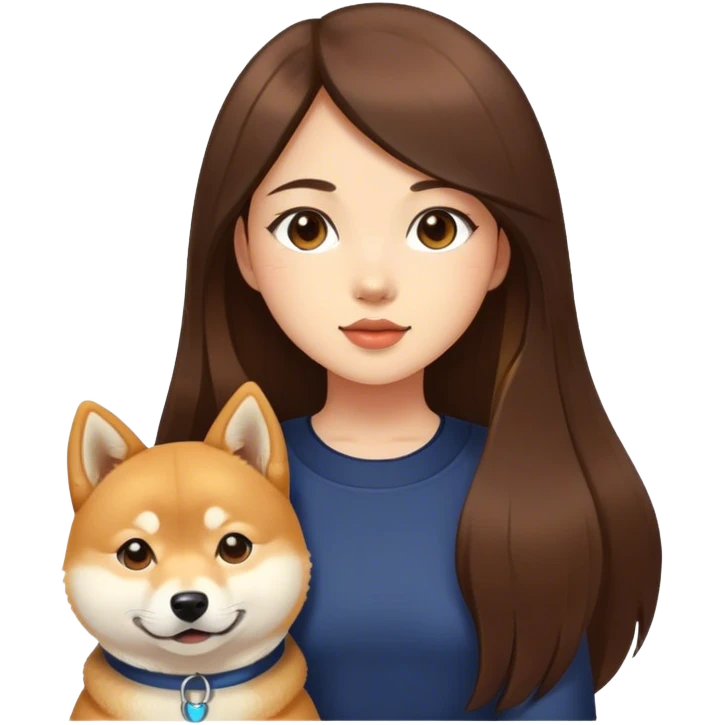 Really girl long dark brown hair with shiba inu emoji