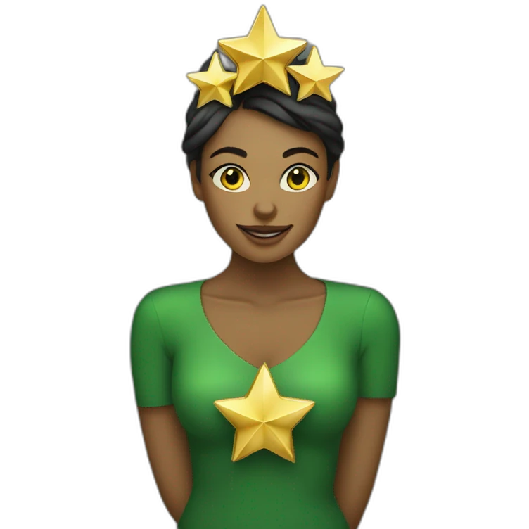 Green women holding three gold stars above head emoji