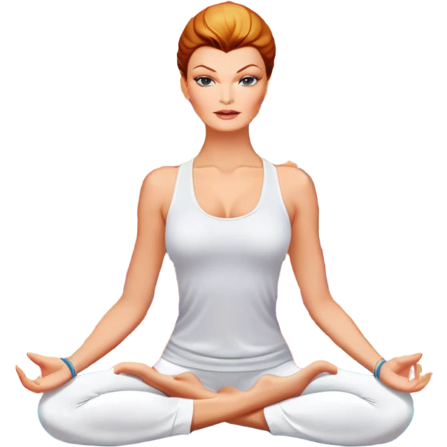 Linda Evangelista in yoga meditation on a colourful silken carpet emoji