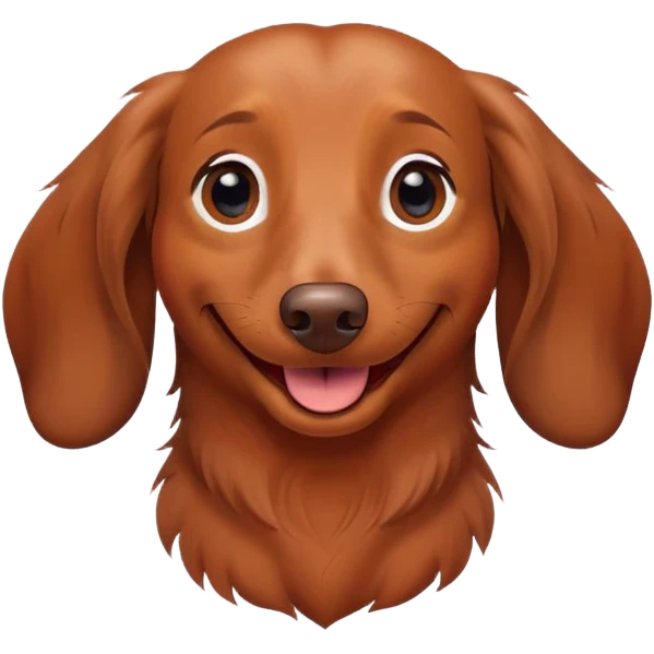 Realistic Red brown long haired dachshund looking happy emoji